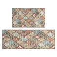thumbnail image 1 of Bohemian Retro Diamond Pattern Kitchen Rugs and Mats Sets Of 2, Funny Kitchen Decoration Rubber Backing Non-Slip Absorbent Mats for Sink Waterproof Runner Rug for Laundry Room 17x30+17x48inch, 1 of 7
