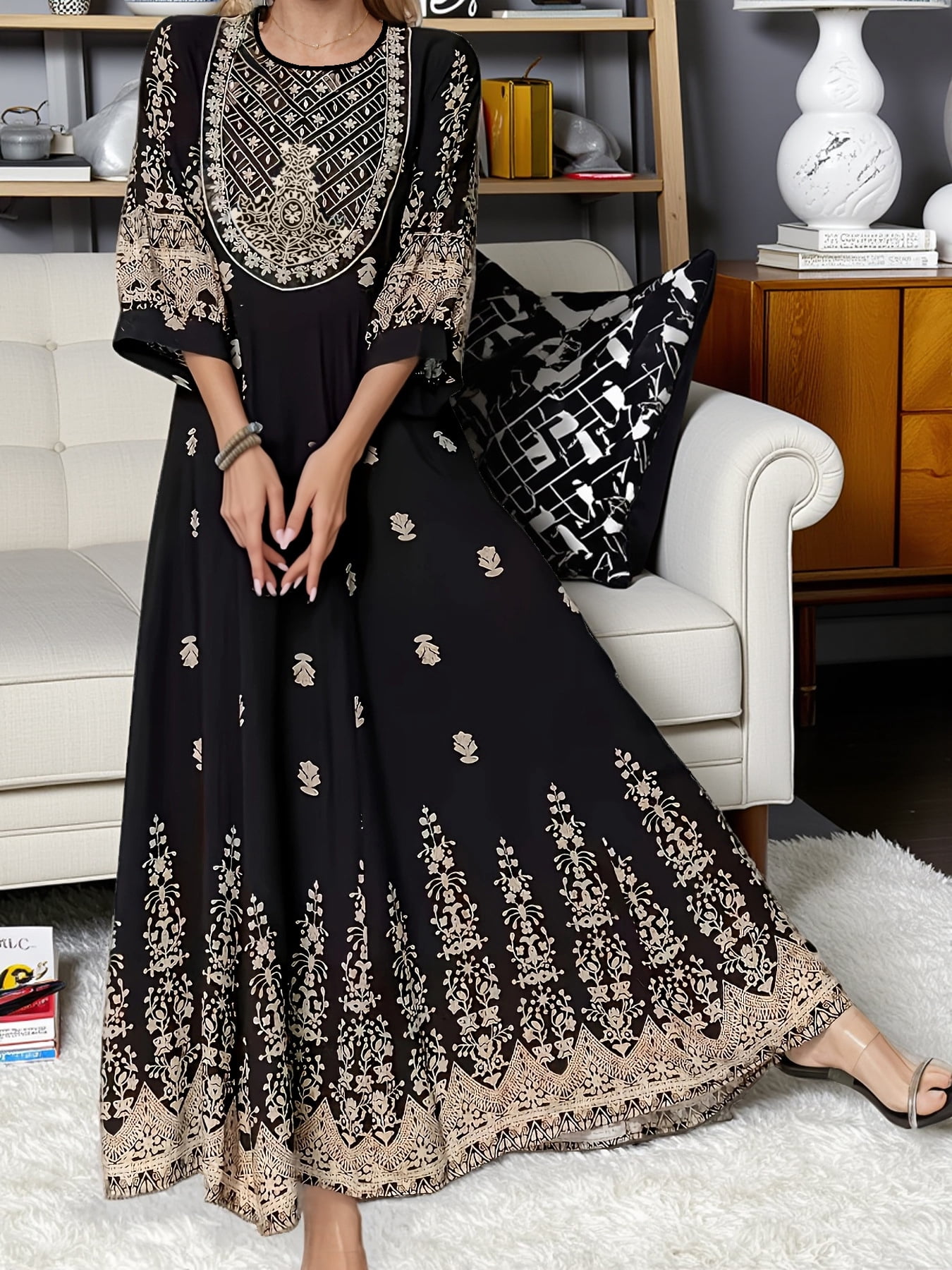 Bohemian Retro Embroidered Maxi Dress, Waist Flowy Dress for Dating ...