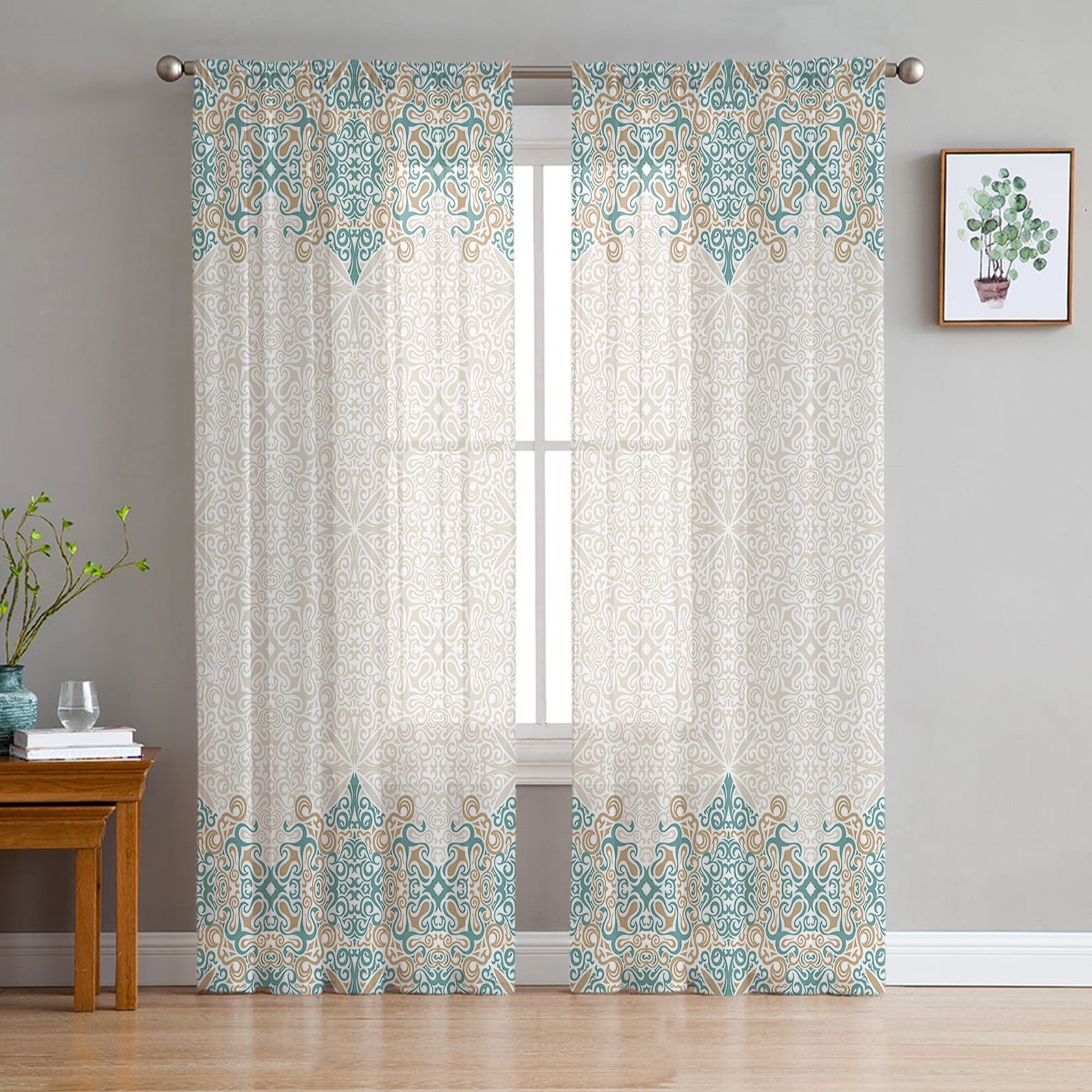 Bohemian Retro Ethnic Green Sheer Curtains for Living Room ration ...