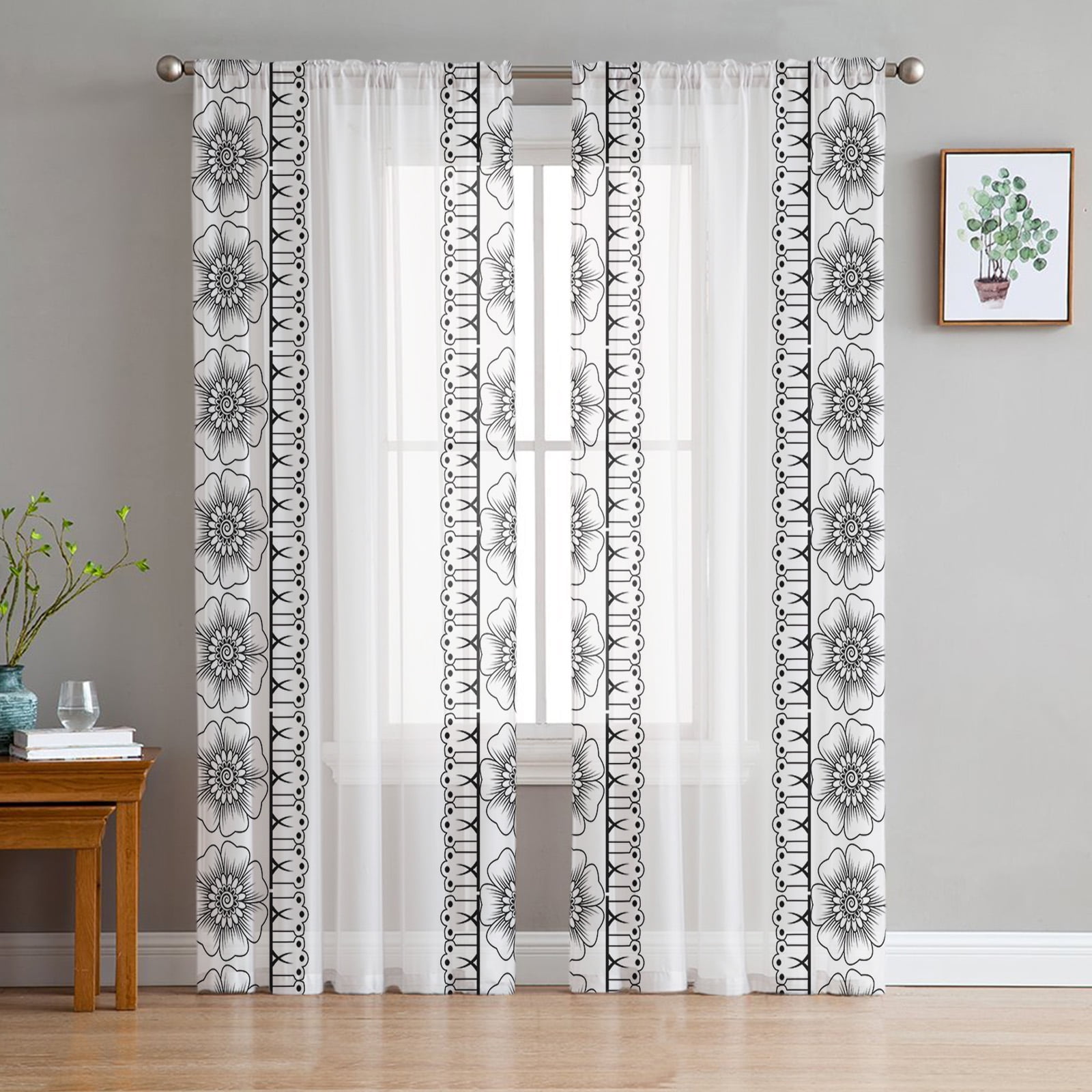 Bohemian Retro Ethnic Tulle Curtains For Living Room Voile Sheer Window