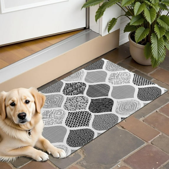 Bohemian Retro Floral Non-Slip Entryway Door Mat,Boho Indoor Decor Durable Low Plush Door Mat,Washable Welcome Rug for Patio Hallway Home Decor 16x24 Inches