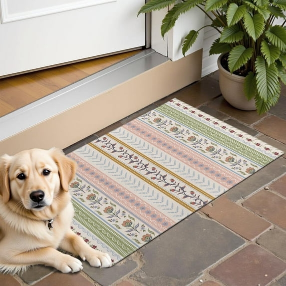Bohemian Retro Floral Non-Slip Entryway Door Mat,Boho Indoor Decor Durable Low Plush Door Mat,Washable Welcome Rug for Patio Hallway Home Decor 16x24 Inches