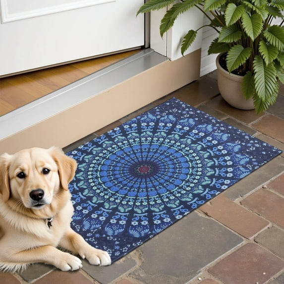 Bohemian Retro Floral Non-Slip Entryway Door Mat,Boho Indoor Decor Durable Low Plush Door Mat,Washable Welcome Rug for Patio Hallway Home Decor 16x24 Inches