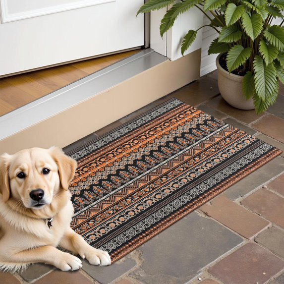 Bohemian Retro Floral Non-Slip Entryway Door Mat,Boho Indoor Decor Durable Low Plush Door Mat,Washable Welcome Rug for Patio Hallway Home Decor 16x24 Inches