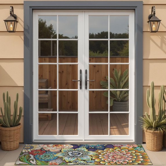 Bohemian Retro Floral Non-Slip Entryway Door Mat,Boho Indoor Decor Durable Low Plush Door Mat,Washable Welcome Rug for Patio Hallway Home Decor 16x47 Inches