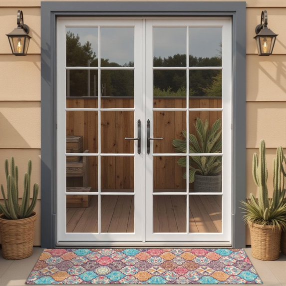 Bohemian Retro Floral Non-Slip Entryway Door Mat,Boho Indoor Decor Durable Low Plush Door Mat,Washable Welcome Rug for Patio Hallway Home Decor 16x47 Inches