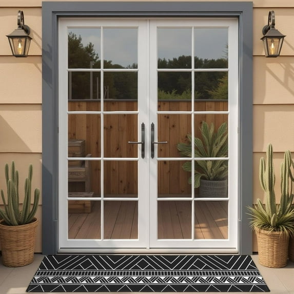 Bohemian Retro Floral Non-Slip Entryway Door Mat,Boho Indoor Decor Durable Low Plush Door Mat,Washable Welcome Rug for Patio Hallway Home Decor 16x47 Inches