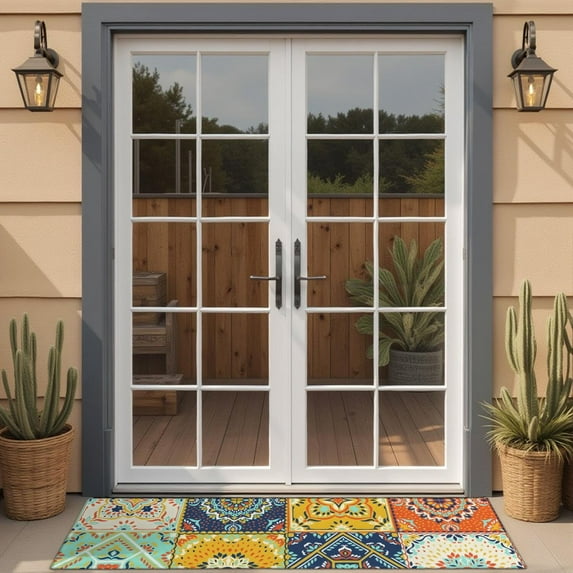 Bohemian Retro Floral Non-Slip Entryway Door Mat,Boho Indoor Decor Durable Low Plush Door Mat,Washable Welcome Rug for Patio Hallway Home Decor 16x47 Inches