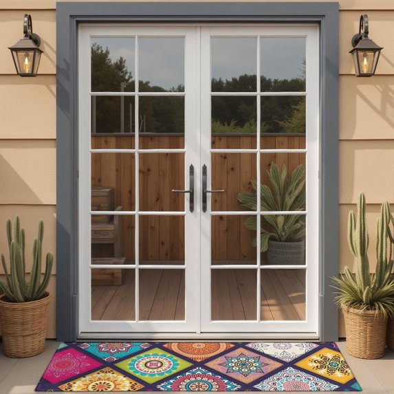 Bohemian Retro Floral Non-Slip Entryway Door Mat,Boho Indoor Decor Durable Low Plush Door Mat,Washable Welcome Rug for Patio Hallway Home Decor 16x47 Inches