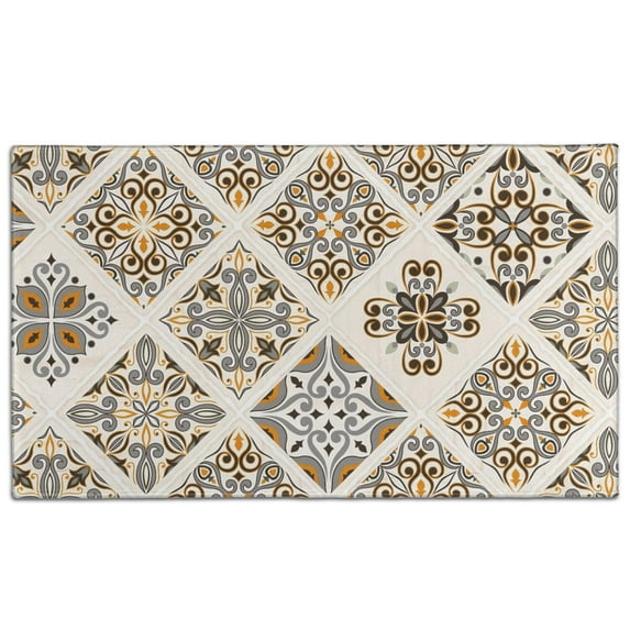 Bohemian Retro Floral Non-Slip Entryway Door Mat,Boho Indoor Decor Durable Low Plush Door Mat,Washable Welcome Rug for Patio Hallway Home Decor 17x30 Inches