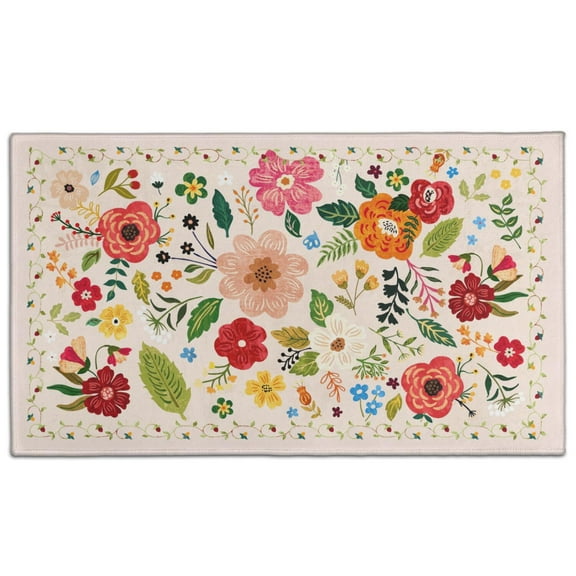 Bohemian Retro Floral Non-Slip Entryway Door Mat,Boho Indoor Decor Durable Low Plush Door Mat,Washable Welcome Rug for Patio Hallway Home Decor 17x30 Inches