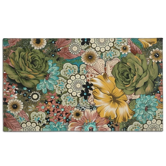 Bohemian Retro Floral Non-Slip Entryway Door Mat,Boho Indoor Decor Durable Low Plush Door Mat,Washable Welcome Rug for Patio Hallway Home Decor 17x30 Inches