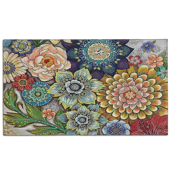 Bohemian Retro Floral Non-Slip Entryway Door Mat,Boho Indoor Decor Durable Low Plush Door Mat,Washable Welcome Rug for Patio Hallway Home Decor 17x30 Inches