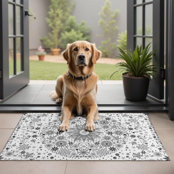 Bohemian Retro Floral Non-Slip Entryway Door Mat,Boho Indoor Decor Durable Low Plush Door Mat,Washable Welcome Rug for Patio Hallway Home Decor 20x32 Inches