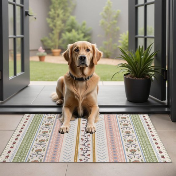 Bohemian Retro Floral Non-Slip Entryway Door Mat,Boho Indoor Decor Durable Low Plush Door Mat,Washable Welcome Rug for Patio Hallway Home Decor 20x32 Inches