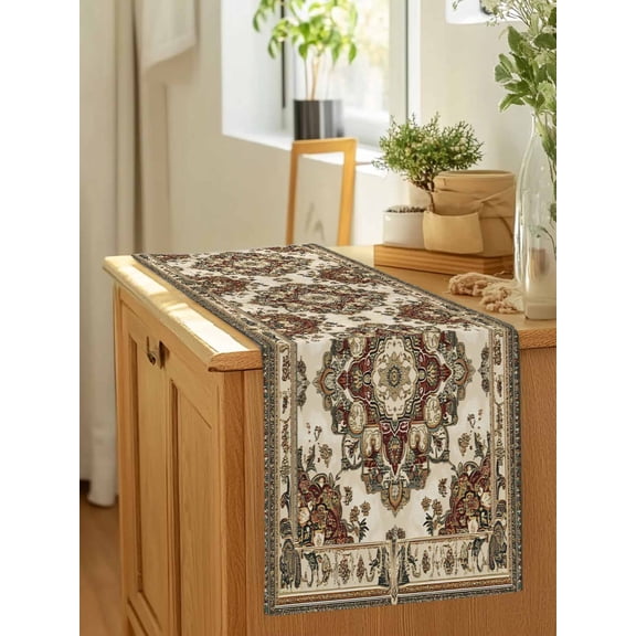 Bohemian Retro Flower Pattern Table Runner 36 Inches Long,Kitchen Dining Tablerunners Abstract Aesthetic Floral Linen Table Runners Dresser Scarves for Home Dinner Wedding Holiday Party Decor