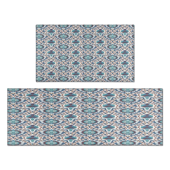 Bohemian Retro Geometric Design Kitchen Rugs and Mats Sets Of 2,Kitchen Decoration Rugs,Rubber Backing Non-Slip Floor Mat for Sink Washable Waterproof Laundry Room Runner Rugs