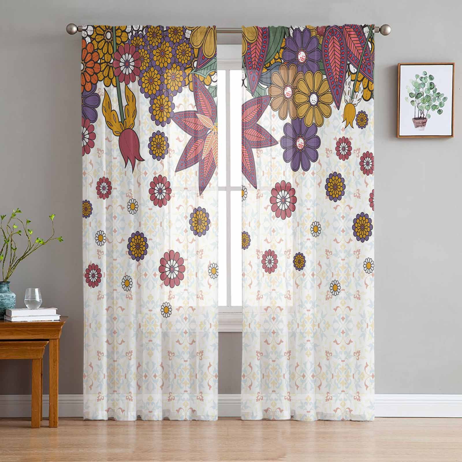 Bohemian Retro Style Tulle Sheer Window Curtains for Living Room