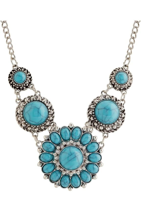 Bohemian Retro Sunflower Created Turquoise Necklace Choker, Ethnic Chunky Style, Gift Jewelry for Women