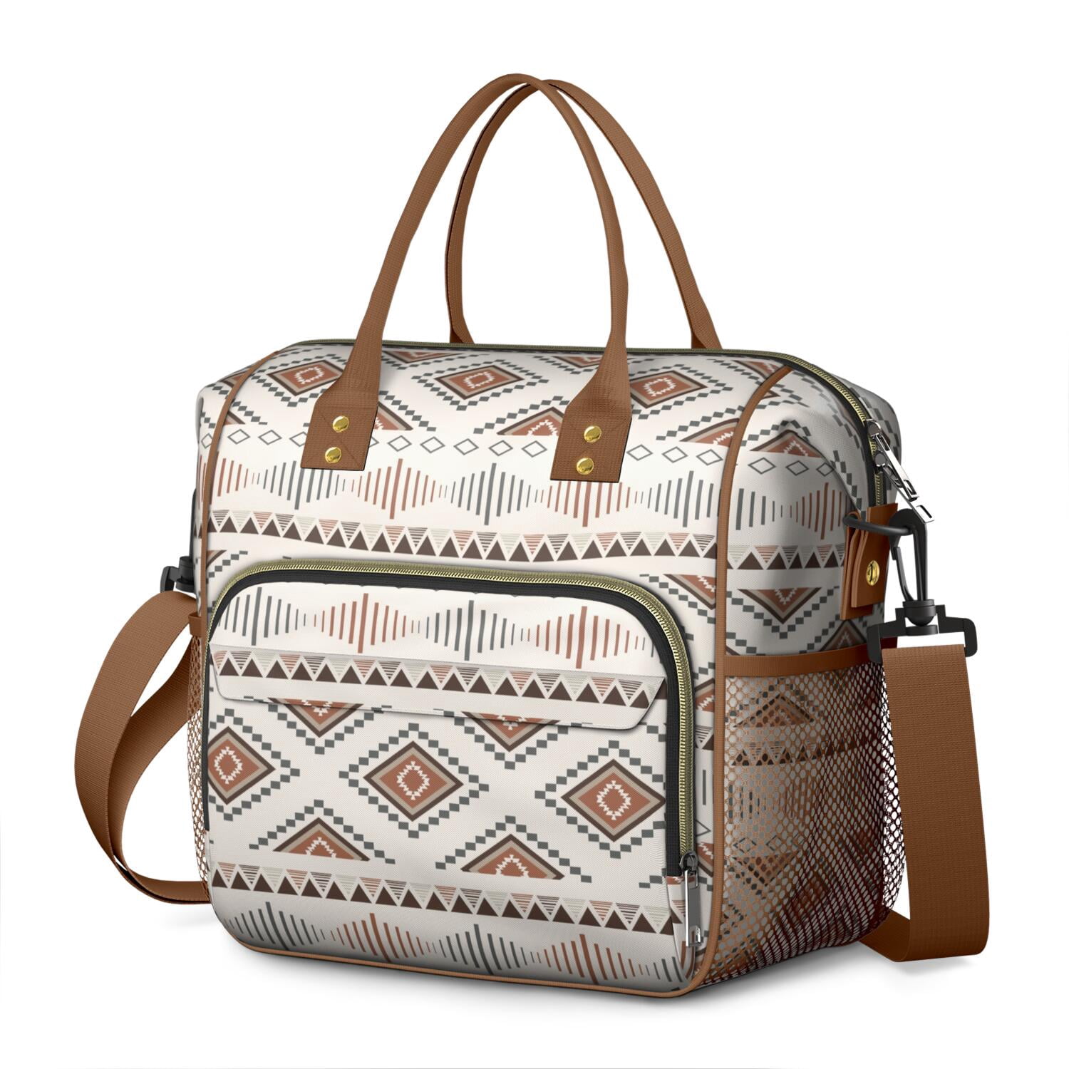 Bohemian Reusable Lunch Tote for Women, Insulated Large Cooler Bag with Retro Style, Dual Compartments & Shoulder Strap for Office, Travel or Gifts