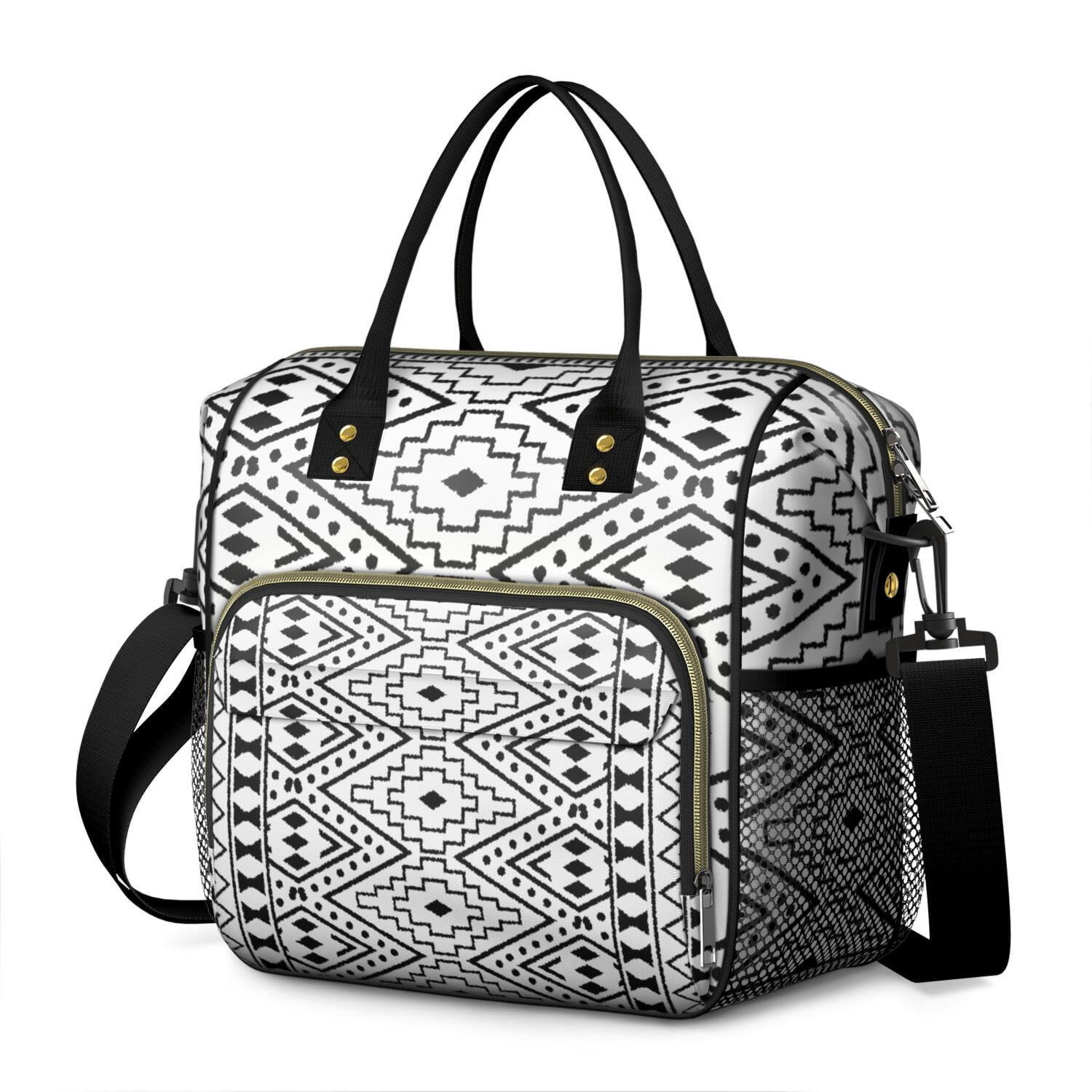 Bohemian Reusable Lunch Tote for Women, Insulated Large Cooler Bag with Retro Style, Dual Compartments & Shoulder Strap for Office, Travel or Gifts