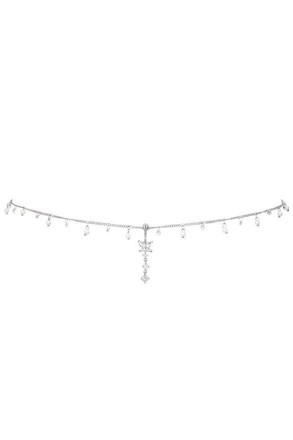 Bohemian Rhinestone Butterfly Belly Button Ring & Waist Chain - Sparkling Synthetic Gemstone Body Jewelry for Women