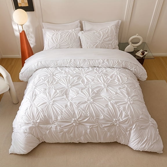 Bohemian Rhomboid Plaid 3D Floral Duvet Cover Set with Pillowcases, Hypoallergenic Twin Bedding, Easy-Care Quilt Cover for Home & Nursing