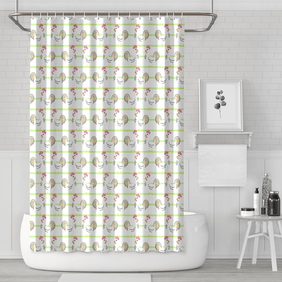 Bohemian Rooster & Nature Shower Curtain - Artistic Farm Animal Print Waterproof Bath Drape - 72x72 Inch Elegant Rustic Bathroom Curtain