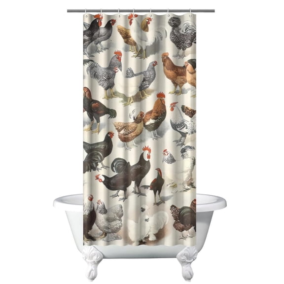 Bohemian Rooster & Nature Shower Curtain - Waterproof Artistic Bathroom Curtain with Farm Chicken Aesthetic, Machine Washable