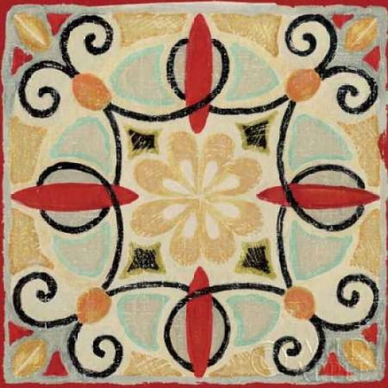Bohemian Rooster Tile Square II Canvas Art - Daphne Brissonnet (24 x 24)