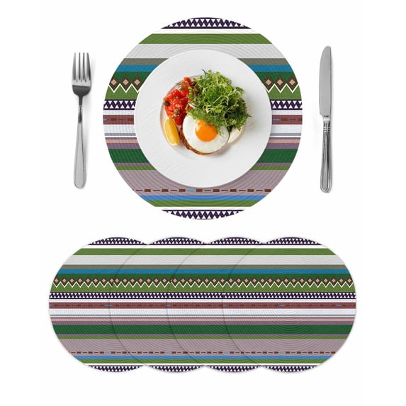 Bohemian Round 13 Inch Placemats Set of 4, Boho Modern Abstract Minimalist Paisley Green HeatResistant Non Slip Place Mats for Dining Table, Wipeable Braided Kitchen Table Mats for Housewarming