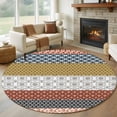 thumbnail image 1 of Bohemian Round Living Room Rugs 6 ft, Tribal Geometric Stripes Washable Area Rug with Non-Slip Sturdy Edge Binding Round Carpet for Kitchen Office Bedroom, 1 of 9