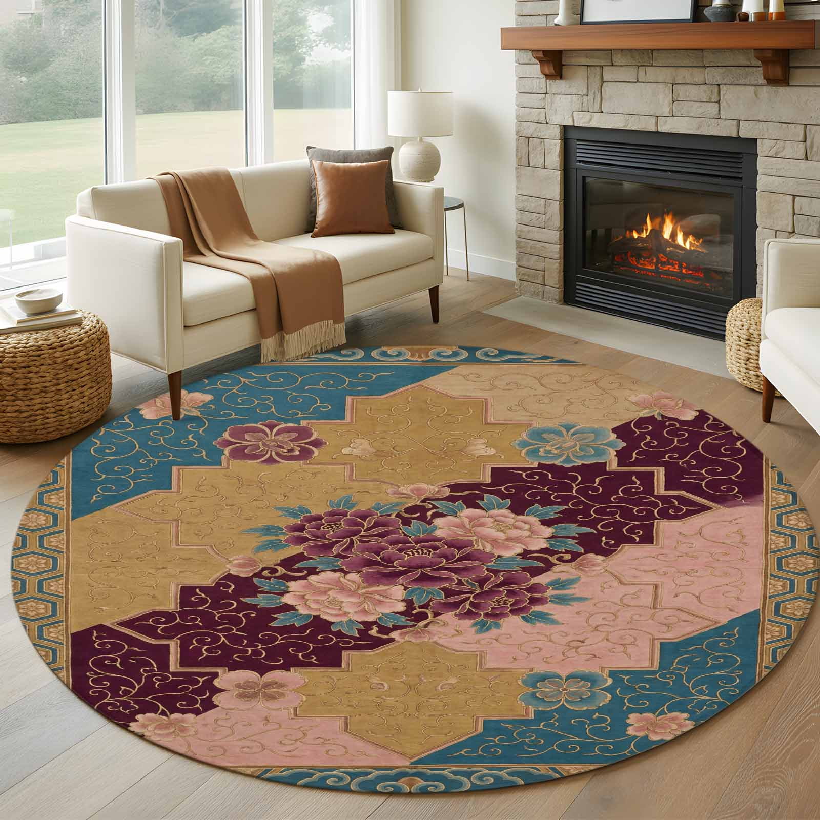 Bohemian Round Living Room Rugs 8 ft, Traditional Ethic Pattern ...