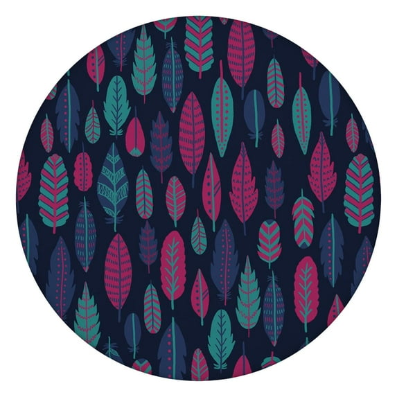 Bohemian Round Table Cover Elasticized Edge, Floral Pattern Stretch Cloth for 38-42 Inch Tables, Decorative Fit for Kitchen Dining Room