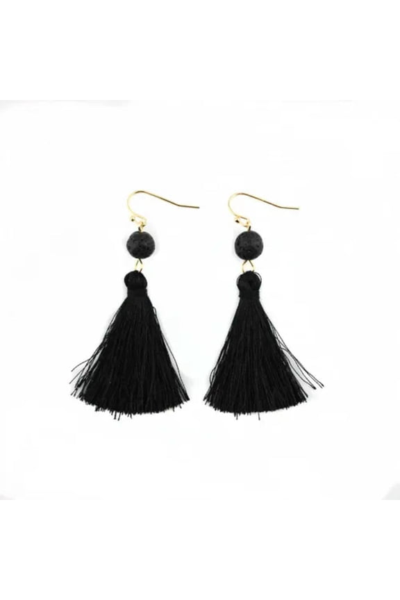 Bohemian Roundell Natural Stone & Silk Tassel Hang Earrings
