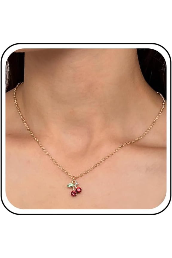 Bohemian Ruby Cherry Choker Necklace Gold Cz Cherry Pendant Necklace Red Crystal Cherry Chain Necklace Retro Rhinestone Cherry Collar Necklace Jewelry for Women Gifts