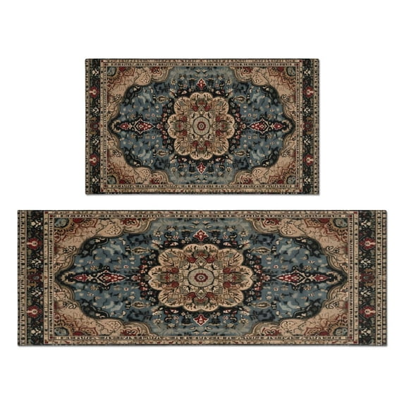 Bohemian Rustic Framhouse Floral-new Kitchen Rugs Set, 17x29 +17x47, Cushioned and Non-Skid, Washable for Kitchen, Living Room, Office Gift for Friends, Family