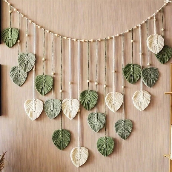 Bohemian Rustic Macrame Leaf Wall Hanging - Handmade Textile Decor for Bedroom Kitchen Dining Bathroom | Perfect Gift for Mom