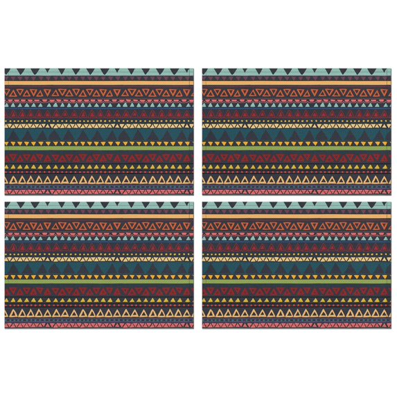 Bohemian Rustic Table Placemats Set of 4, 12x18 Inch Cotton Linen Material, Washable Tribal and Ethnic Patterns, Artistic Aesthetic Decor for Vintage Nordic Kitchen Dining Room