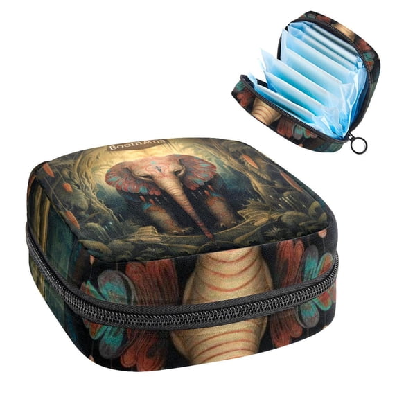 Bohemian Sanitary Napkin Storage Bag Pouch, Period Bag Makeup Travel Bag Oxford Cloth Small Travel Toiletry Bag for Women, 4.7x6.6x6.6 in