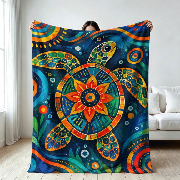 Bohemian Sea Turtle blanket for women,Soft Flannel Throw Blanket, Festive Gifts, gift for Birthday, Christmas, Valentine's Day, Holiday, Anniversary, Four Seasons Universal Home Decor Gifts