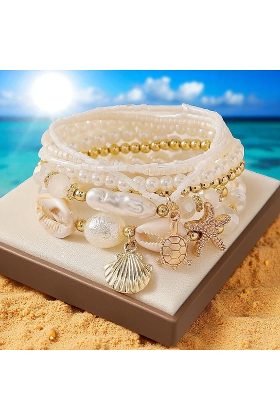 Bohemian Seashell Starfish Pearl Bracelet Ocean Beach Jewelry Summer Fashion-gifts for women