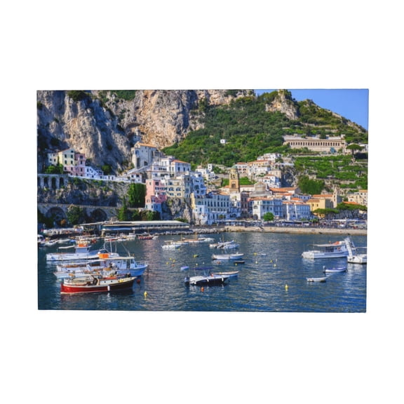 Bohemian Seaside Village Style Landscape Art,Italy Amalfi Coast Scenery Floating Framed Canvas Poster,Mediterranean Seaside Wall Decor For Home Decoration