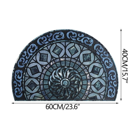 Bohemian Semi-Circular Doormat, Non-Slip Entryway Rug with Luxurious Crystal Velvet Pile, Vintage Design, Easy Clean
