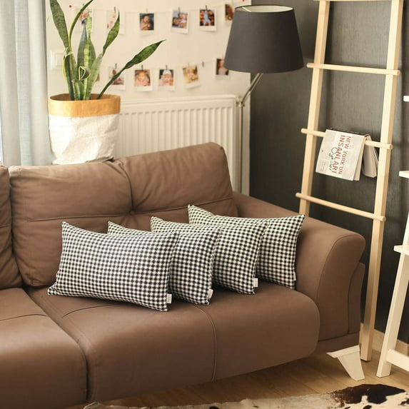 Bohemian Set of 4 Handmade Decorative Throw Pillow Houndstooth Jacquard 12" x 20" Black Lumbar for Couch, Bedding