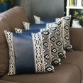 thumbnail image 1 of Bohemian Set of 4 Handmade Decorative Throw Pillow Vegan Faux Leather Geometric 17" x 17" Navy Blue & Ivory Square for Couch, Bedding, 1 of 2