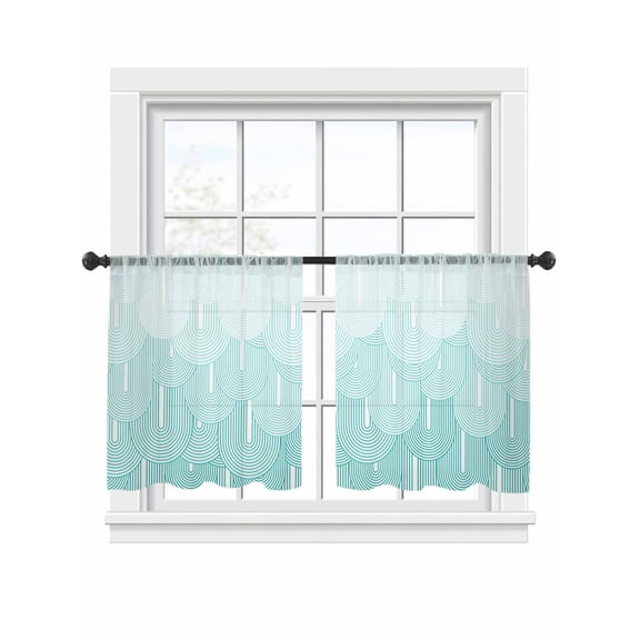 Bohemian Sheer Curtains 2 Panels Set Modern Abstract Geometric Boho Gradient Blue Stripes Sheer Window Curtains Light Filtering Rod Pocket Voile Drapes for Bedroom Living Room 52"x45"