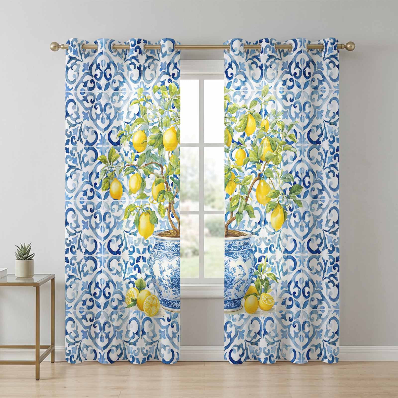 Bohemian Sheer Curtains 84 Inch Long 2 Panels, Bohe Flowers Texture ...