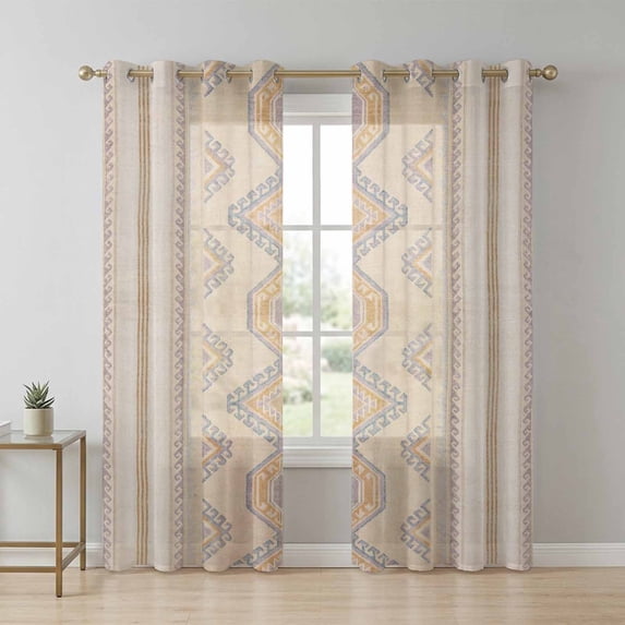 Bohemian Sheer Curtains 90 Inch Long 2 Panels, Traditional Ethic ...