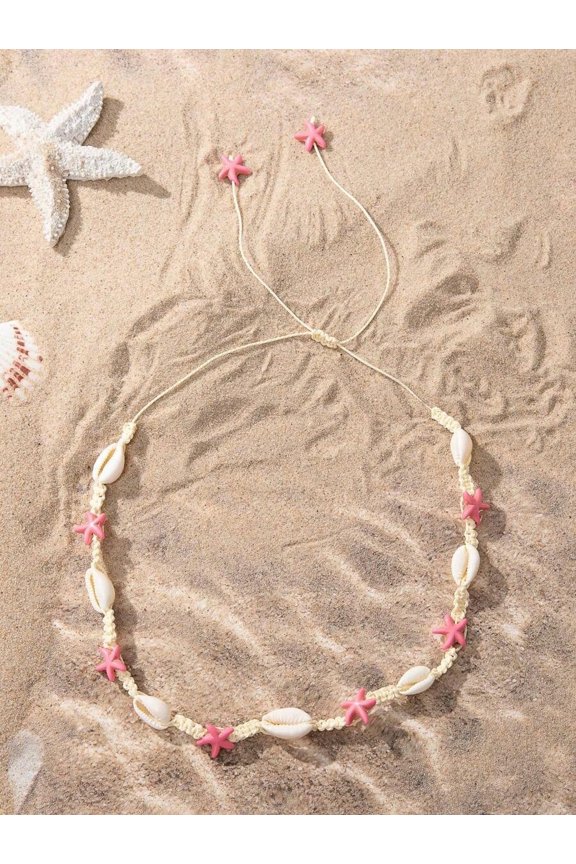 Bohemian Shell And Starfish Macrame Necklace Multicolor